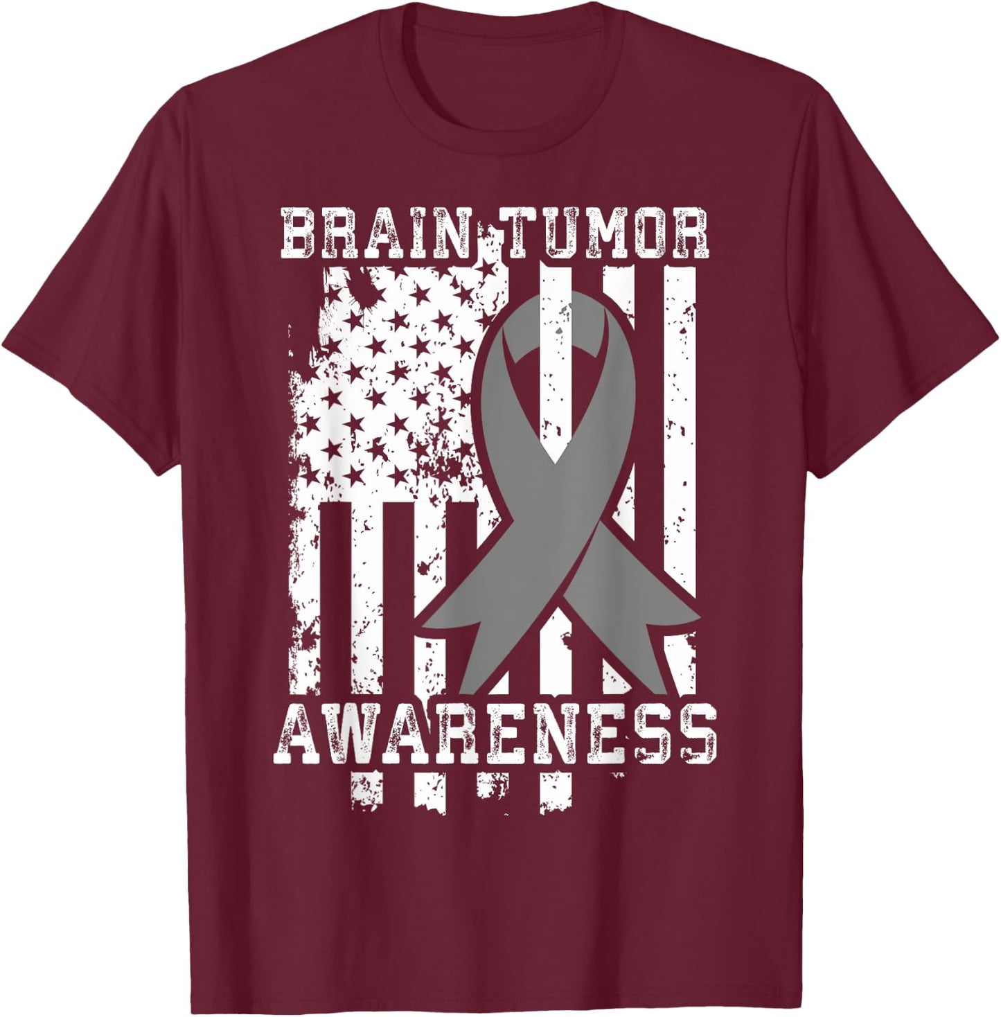 American Flag Shirt Gift Brain Tumor Patients T-Shirt - T-Shirt | Maroon