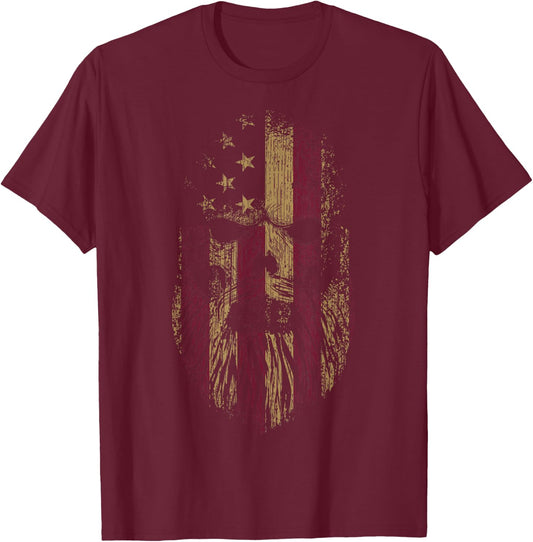 American Beard Skull Cool USA Flag With Punk Skeleton Skull T-Shirt - T-Shirt | Maroon
