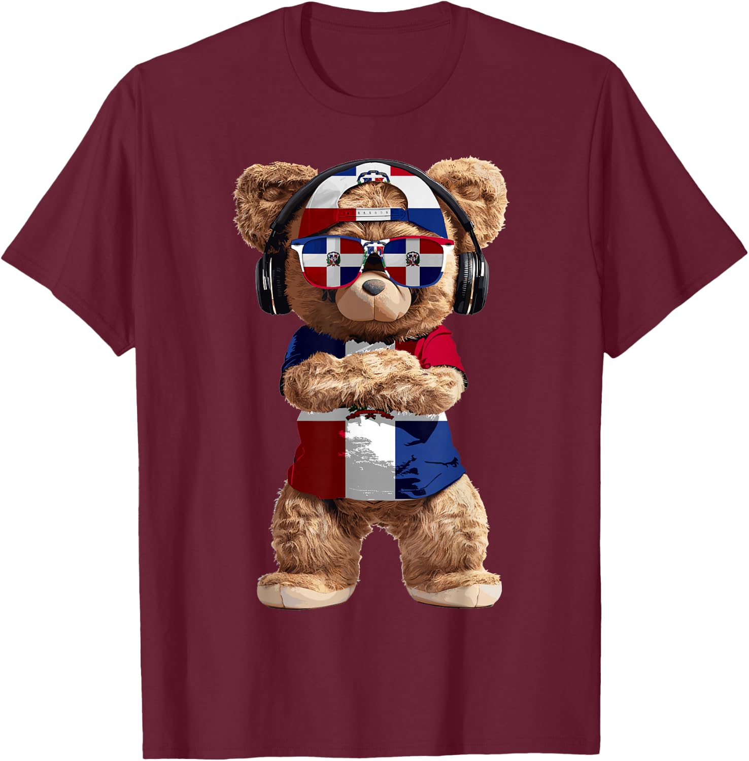 Dominican Republic Flag Souvenirs Bear Products Dominican T-Shirt - T-Shirt | Maroon