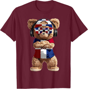 Dominican Republic Flag Souvenirs Bear Products Dominican T-Shirt - T-Shirt | Maroon