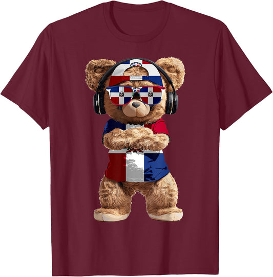 Dominican Republic Flag Souvenirs Bear Products Dominican T-Shirt - T-Shirt | Maroon