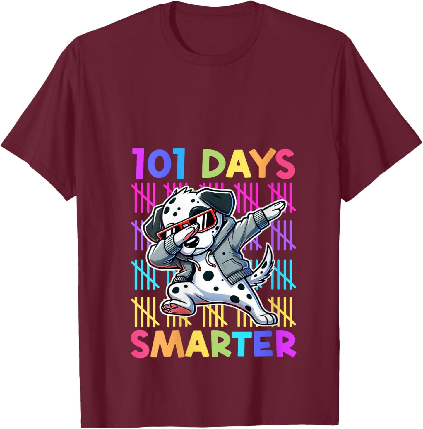 101 Days of School Dabbing Dog Cute 100 Days Smarter Student V-Neck T-Shirt - T-Shirt | Maroon