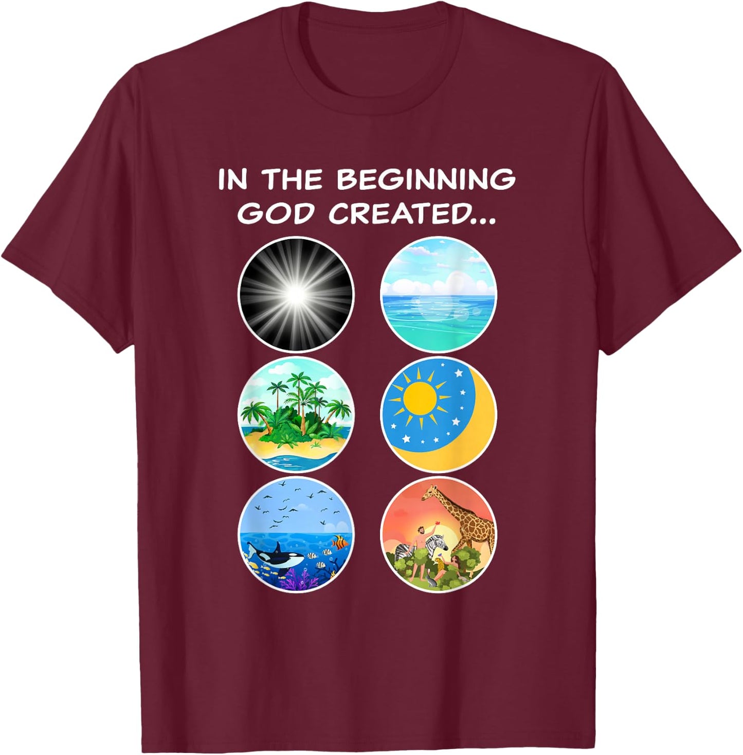 In The Beginning GOD Created: School Teacher & Kids Creation T-Shirt - T-Shirt | Maroon
