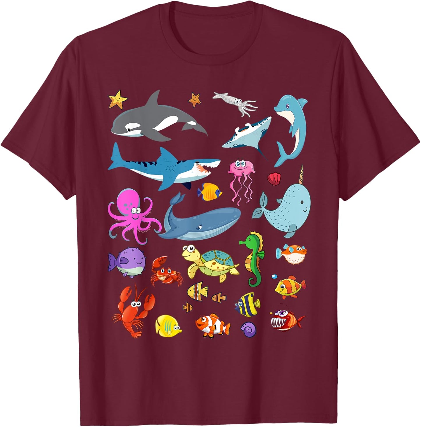 Funny Sea Animals Kids Children Ocean Creatures Clownfish T-Shirt - T-Shirt | Maroon