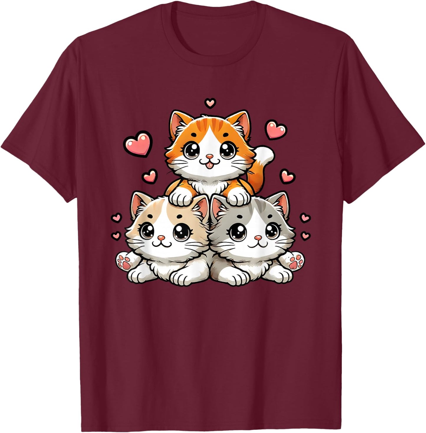 Cute Kawaii Cats Neko Funny Kitten Cat Lover Gift Women Girl T-Shirt - T-Shirt | Maroon
