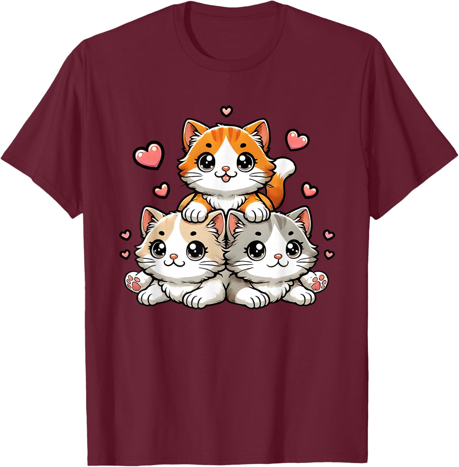 Cute Kawaii Cats Neko Funny Kitten Cat Lover Gift Women Girl T-Shirt - T-Shirt | Maroon