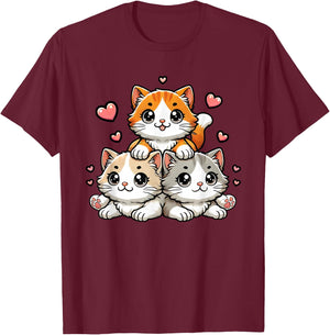 Cute Kawaii Cats Neko Funny Kitten Cat Lover Gift Women Girl T-Shirt - T-Shirt | Maroon