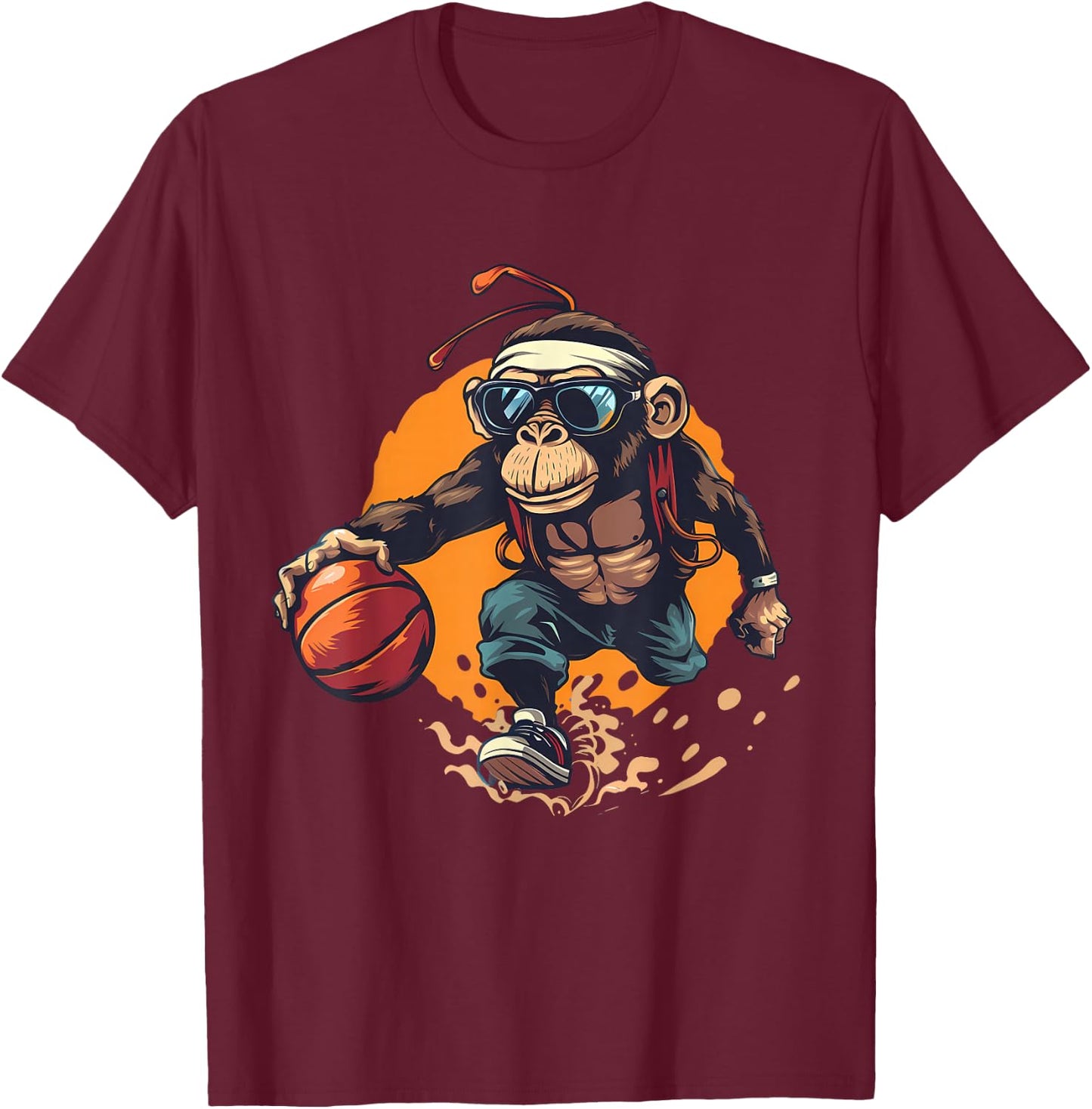 Basketball Monkey Artwork Colourful Basketball Player T-Shirt - T-Shirt | Maroon