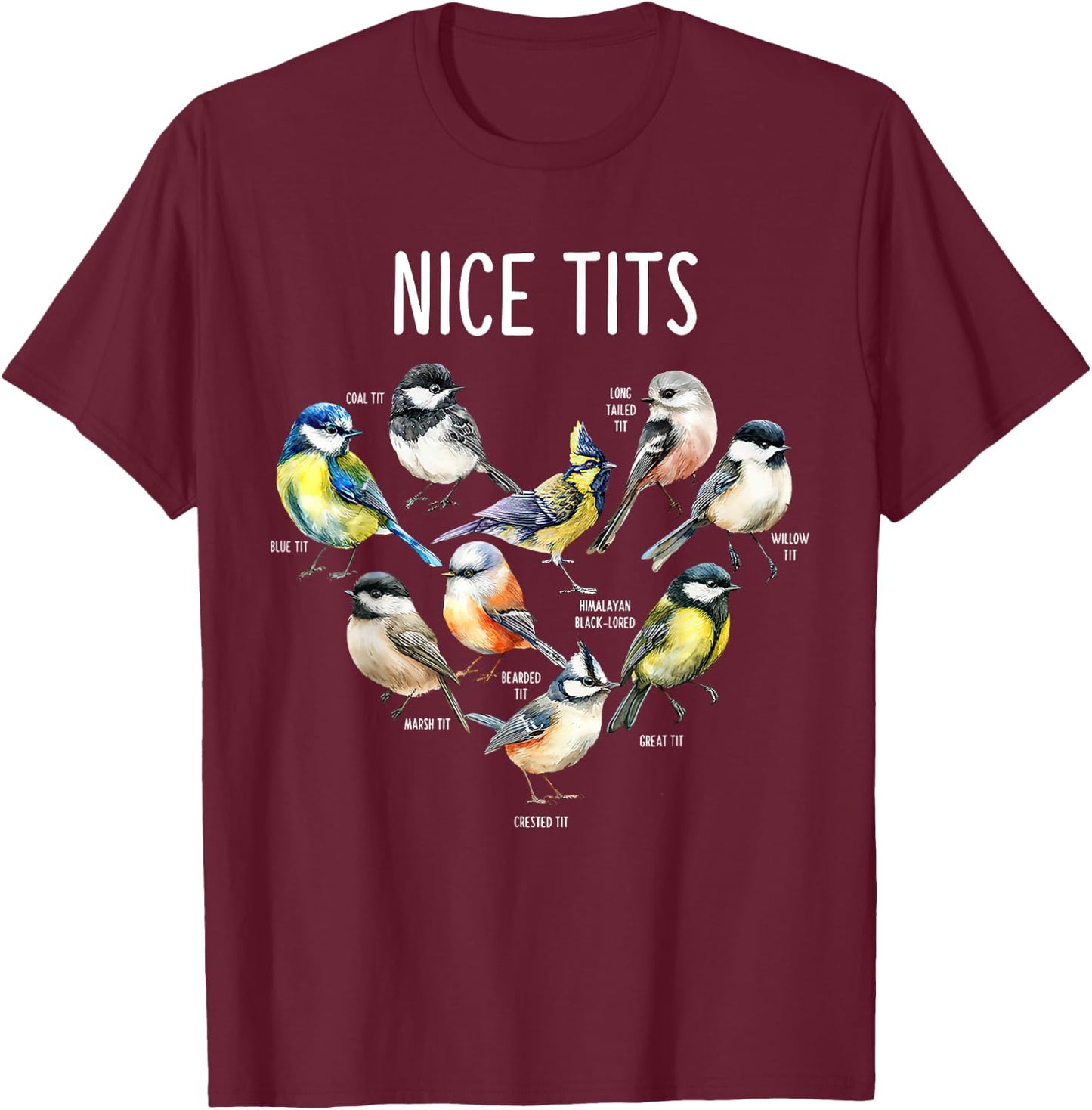 Retro Funny Nice Tits Birds Birdwatcher Bird Watching Humor T-Shirt - T-Shirt | Maroon