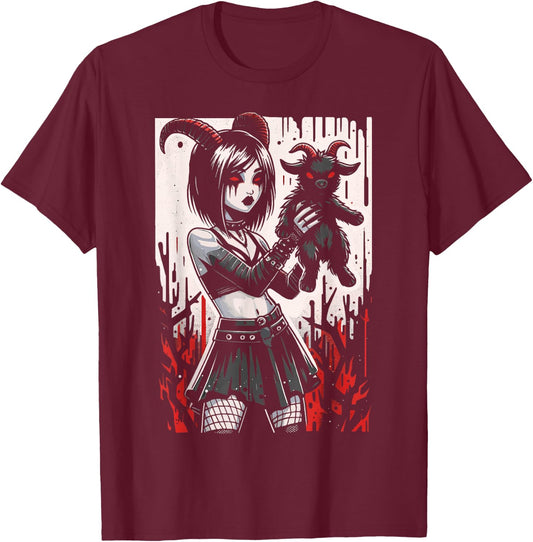 Black Goat Demon Alt Goth Girl Emo Red Occult Grunge Devil T-Shirt - T-Shirt | Maroon