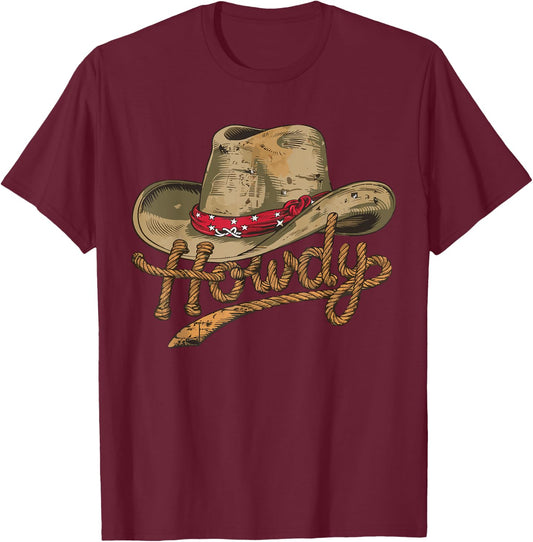 Howdy Cowboy Hat Funny Western Rodeo T-Shirt - T-Shirt | Maroon