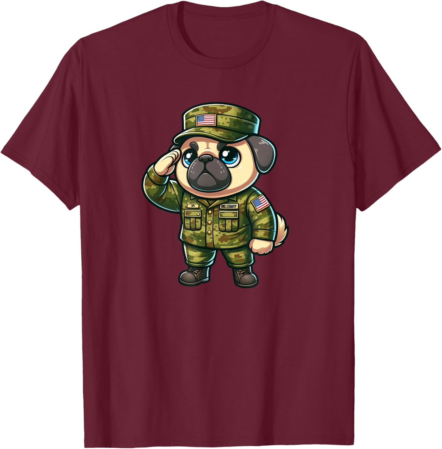 Pug Army Dog Funny Military Women Girls Kids T-Shirt - T-Shirt | Maroon