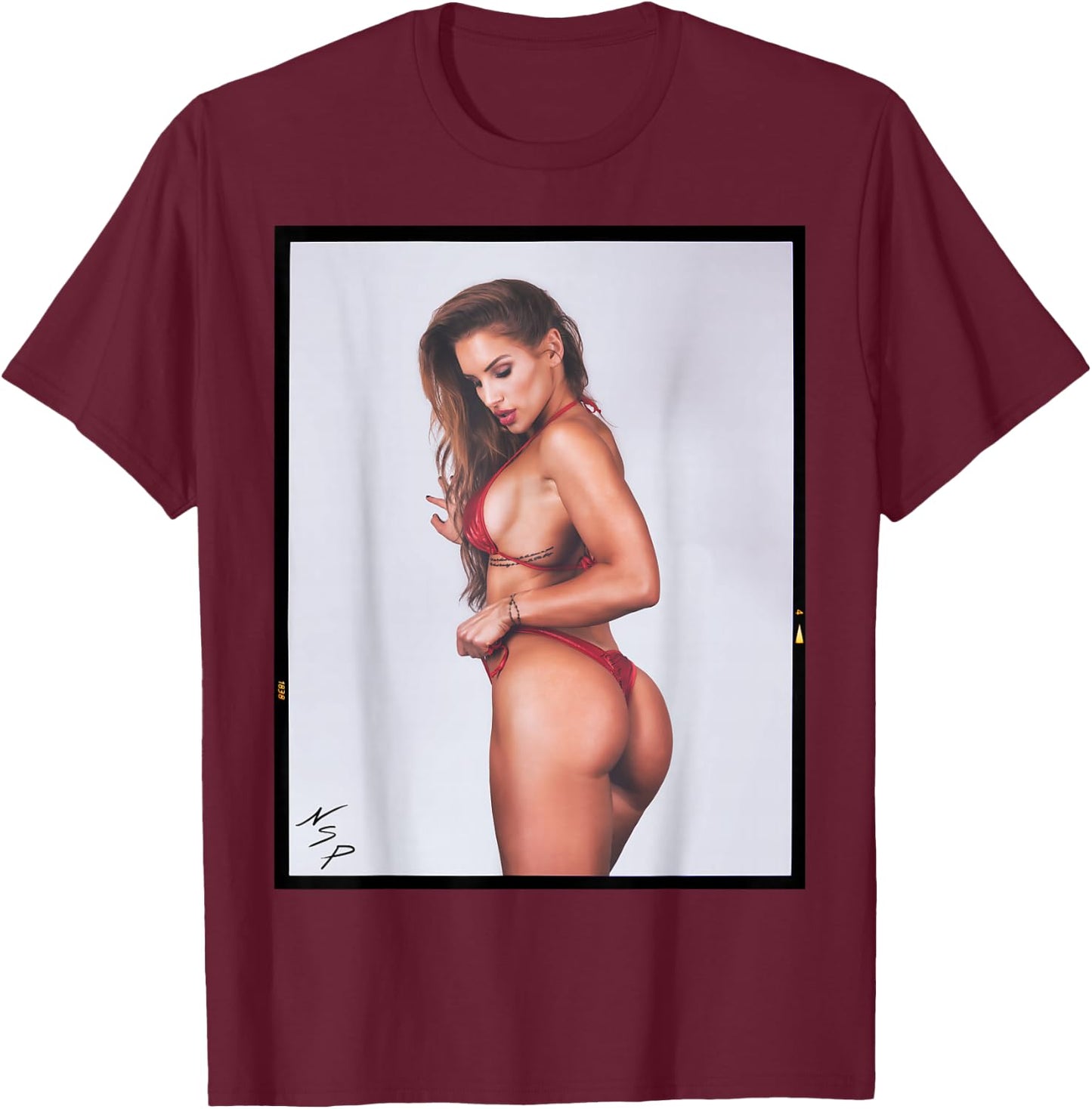 Men's Shirt with Girl On It - Sexy Bikini Model in Red T-Shirt - T-Shirt | Maroon