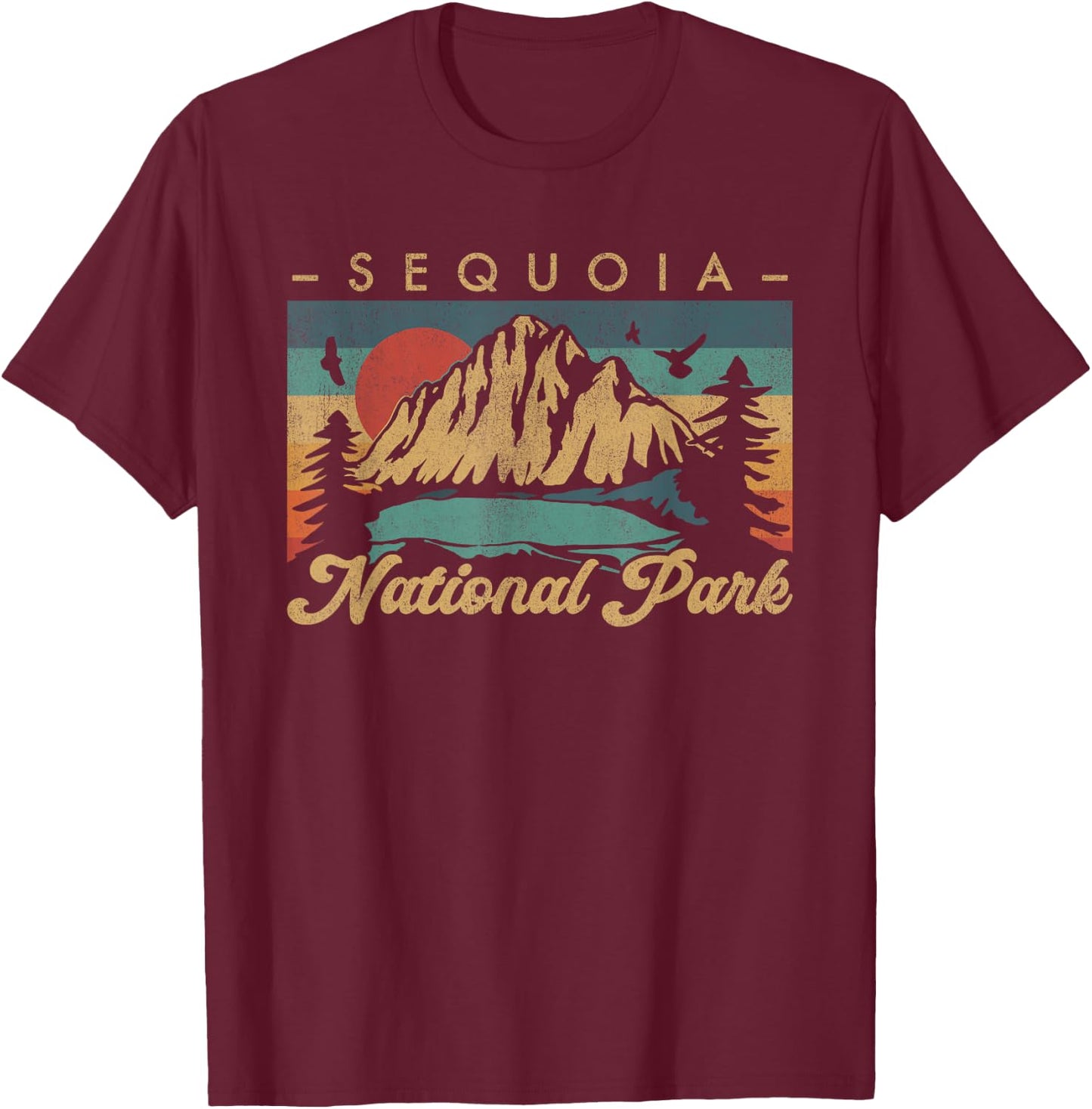 Retro Vintage Graphic Sequoia National Park T-Shirt - T-Shirt | Maroon
