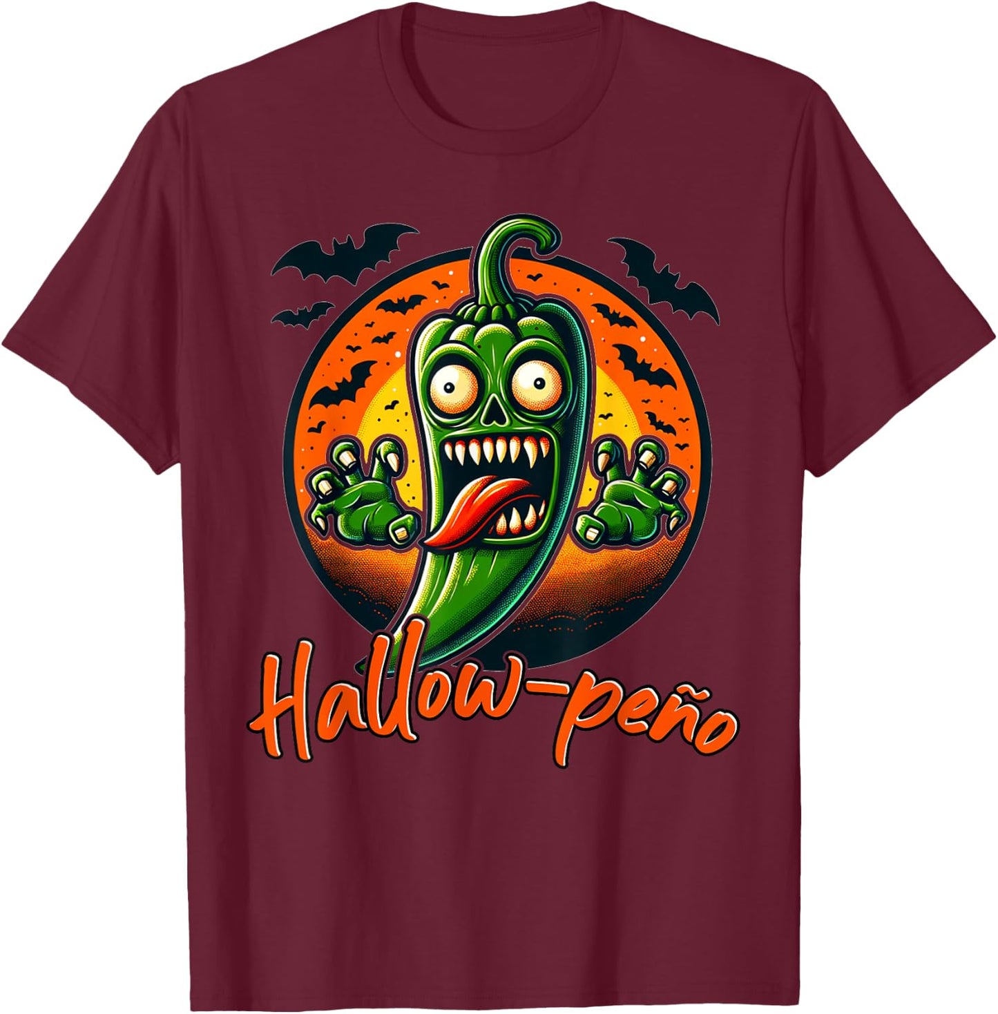 Jalapeno Ghost "Hallow-peno" Halloween Costume T-Shirt - T-Shirt | Maroon