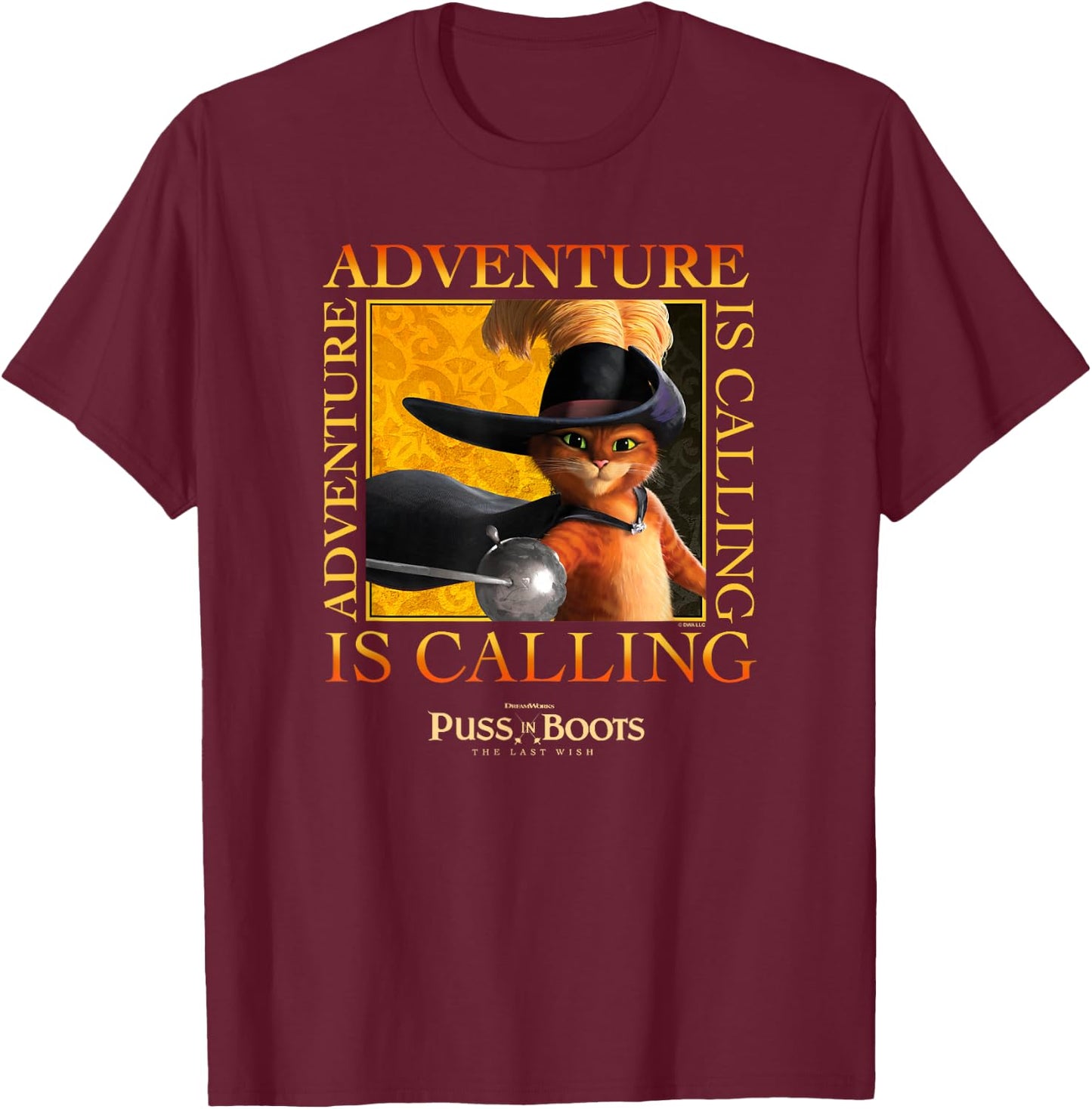 DreamWorks Puss In Boots: The Last Wish Adventure Is Calling T-Shirt - T-Shirt | Maroon