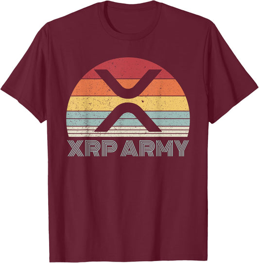 XRP Army Cryptocurrency Ripple XRP Hodl Crypto Retro Vintage T-Shirt - T-Shirt | Maroon