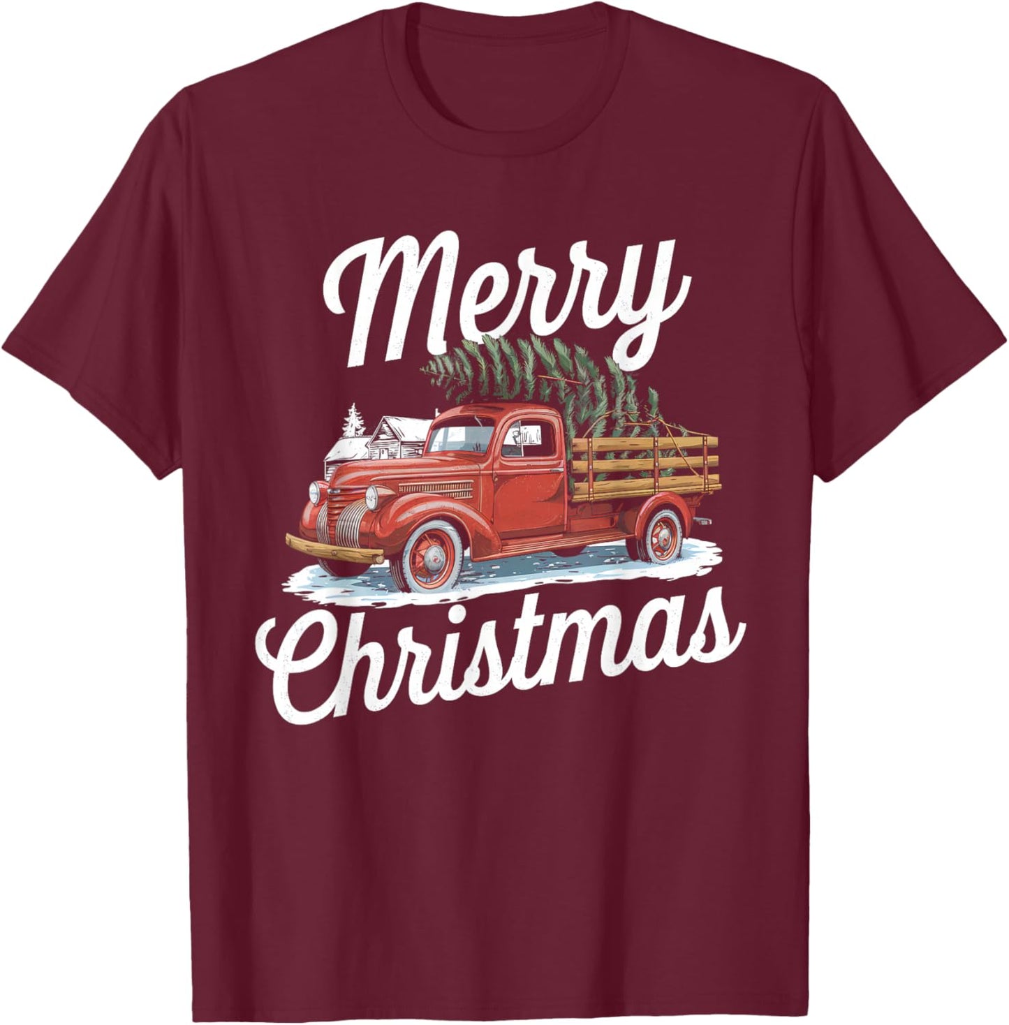 Merry Christmas Truck Xmas Tree Xmas Light Men Women Kids T-Shirt - T-Shirt | Maroon