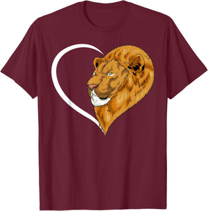 Lion Shirts Girls Kids Heart Cute Lion T-Shirt - T-Shirt | Maroon