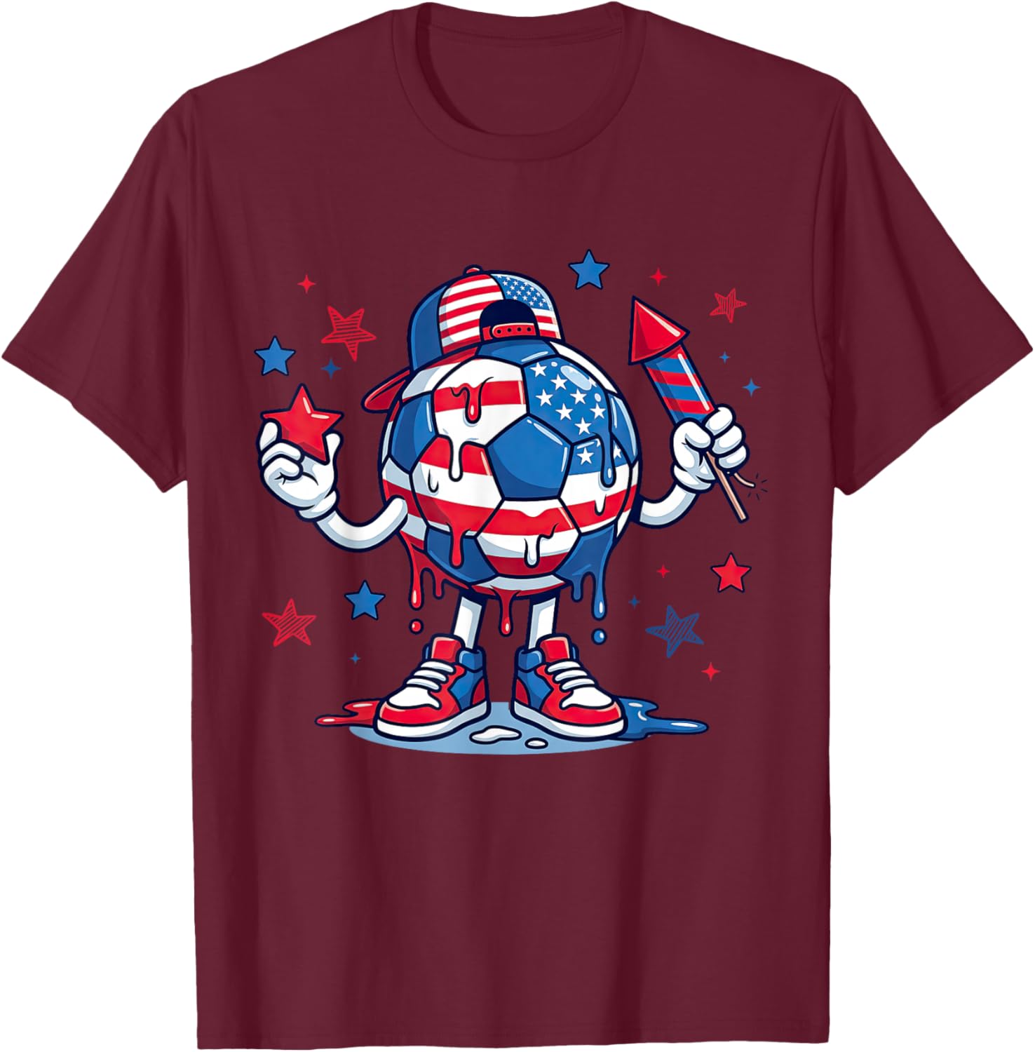 Patriotic Soccer 4th of July American Flag USA Boys Kids T-Shirt - T-Shirt | Maroon
