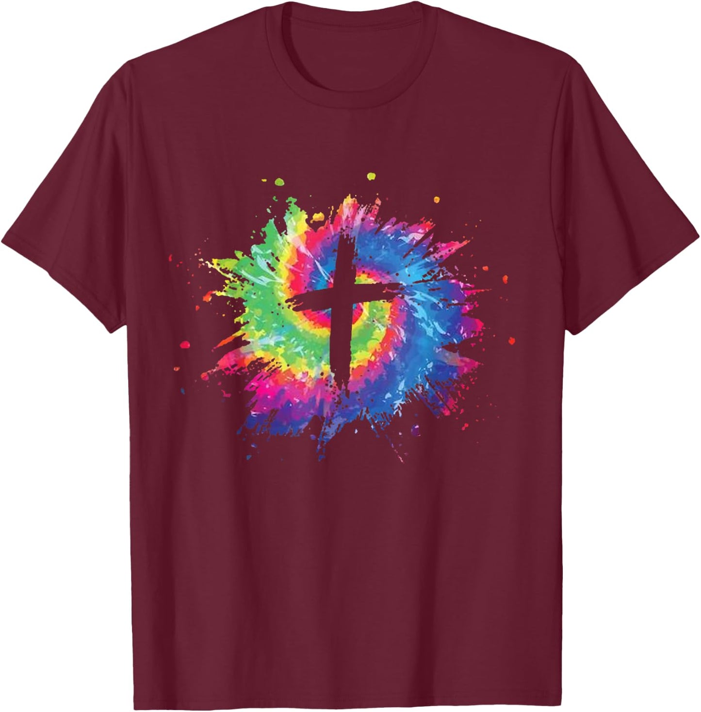 Tie Dye Cross God Jesus Faith Hippie Christian Men Women T-Shirt - T-Shirt | Maroon