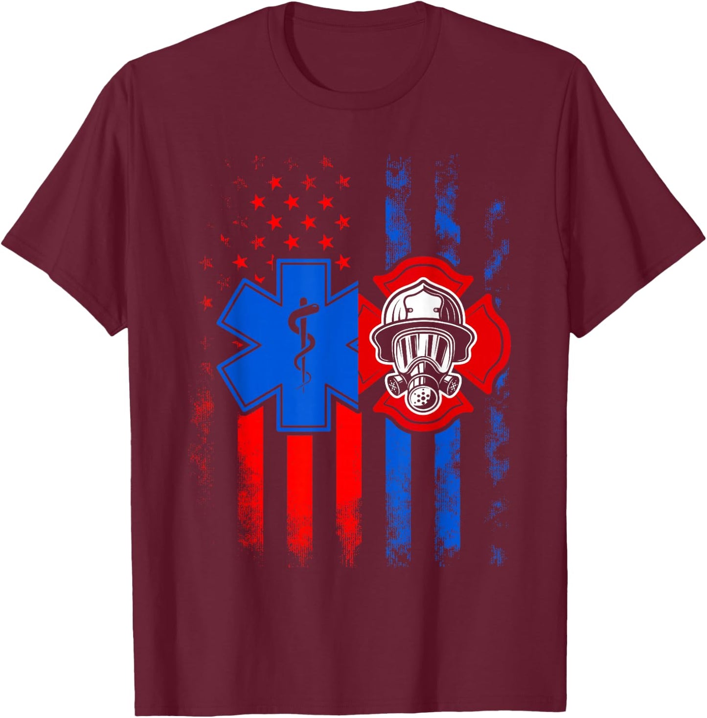 Patriotic Paramedic Firefighter EMT USA Flag EMS T-Shirt - T-Shirt | Maroon