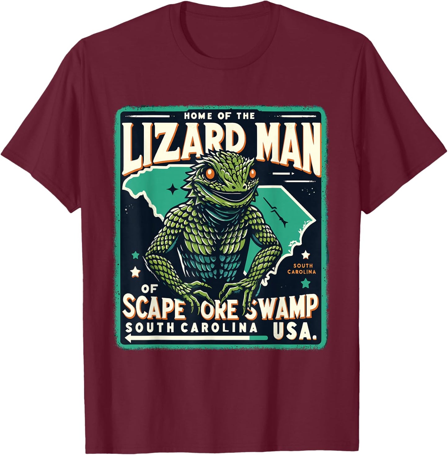 Home State Lizard Man Scape Ore Swamp South Carolina Cryptid T-Shirt - T-Shirt | Maroon