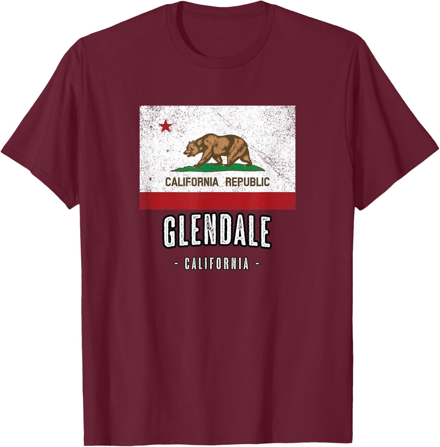 GLENDALE - California | Cali City Souvenir - CA Flag Top T-Shirt - T-Shirt | Maroon