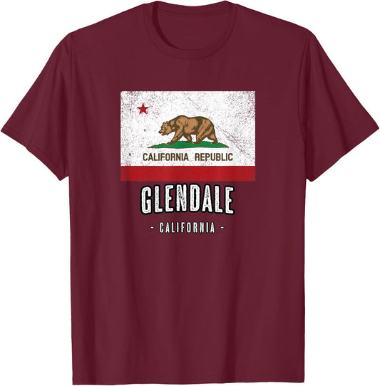 GLENDALE - California | Cali City Souvenir - CA Flag Top T-Shirt - T-Shirt | Maroon
