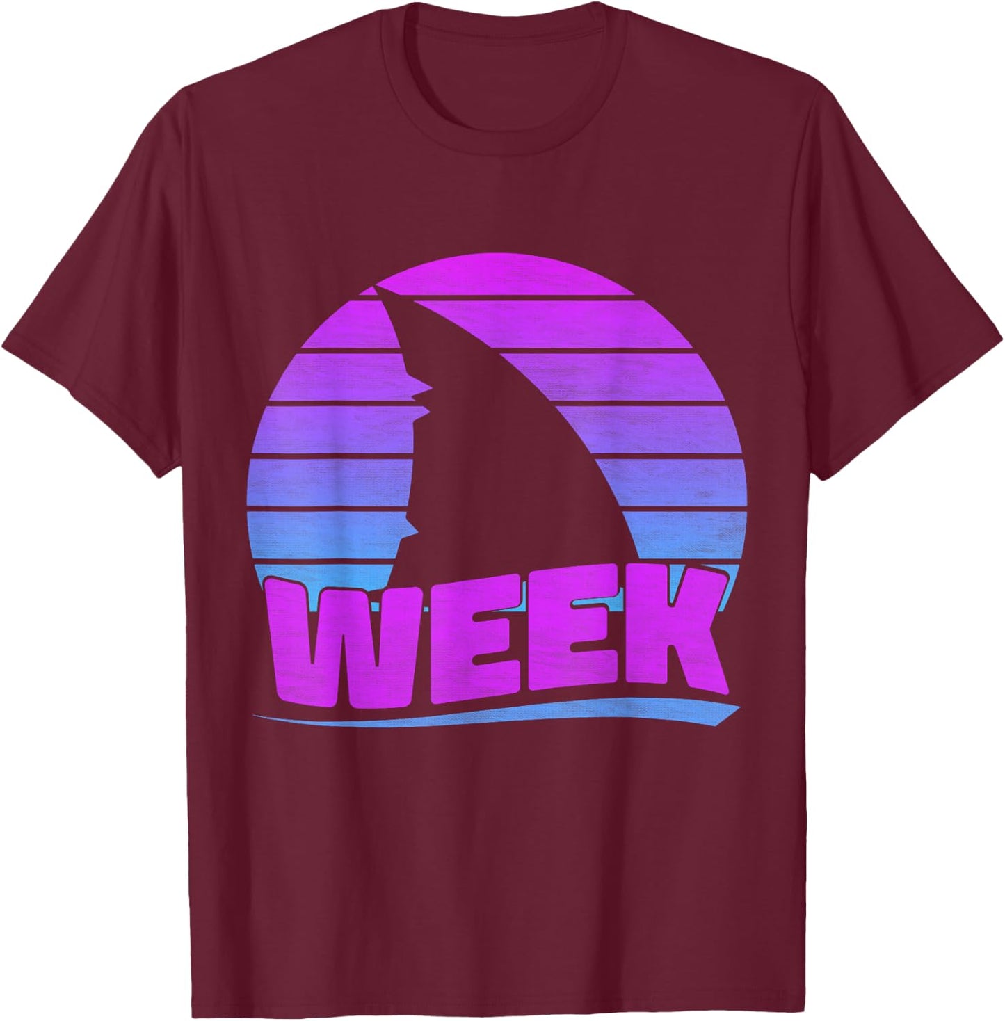 2025 Week Retro Shark Fin Lover Sea Ocean Animal Summer Trip Men Women Kids T-Shirt - T-Shirt | Maroon