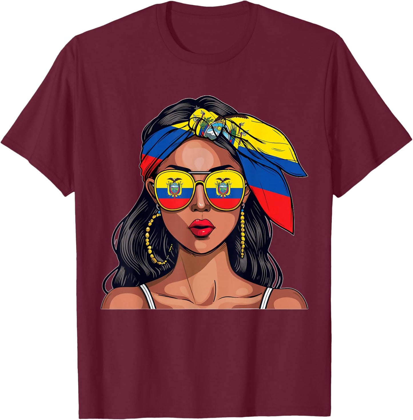 Ecuadorian Souvenirs Products Woman Flag Uniform Ecuador T-Shirt - T-Shirt | Maroon