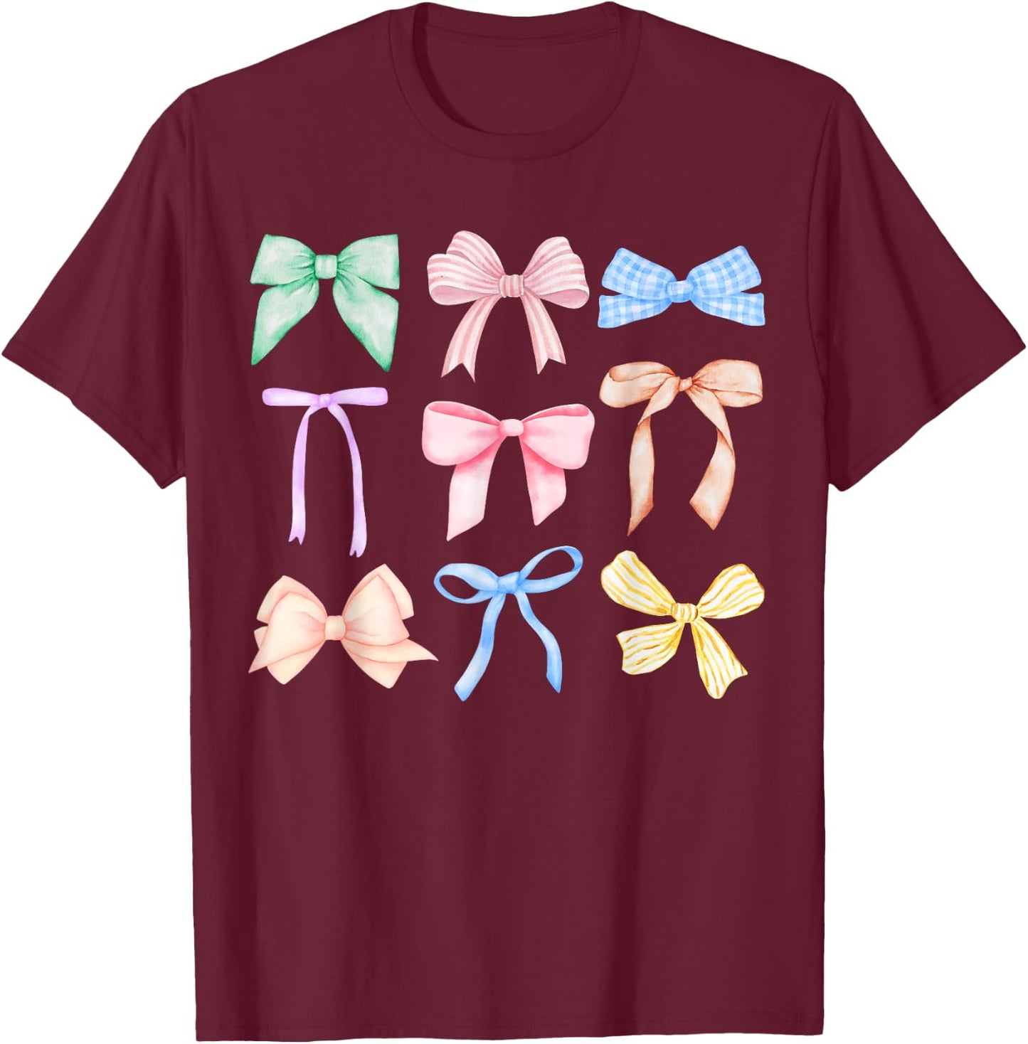 Bows Coquette Bow Coquette Aesthetic Preppy Girly Girl T-Shirt - T-Shirt | Maroon
