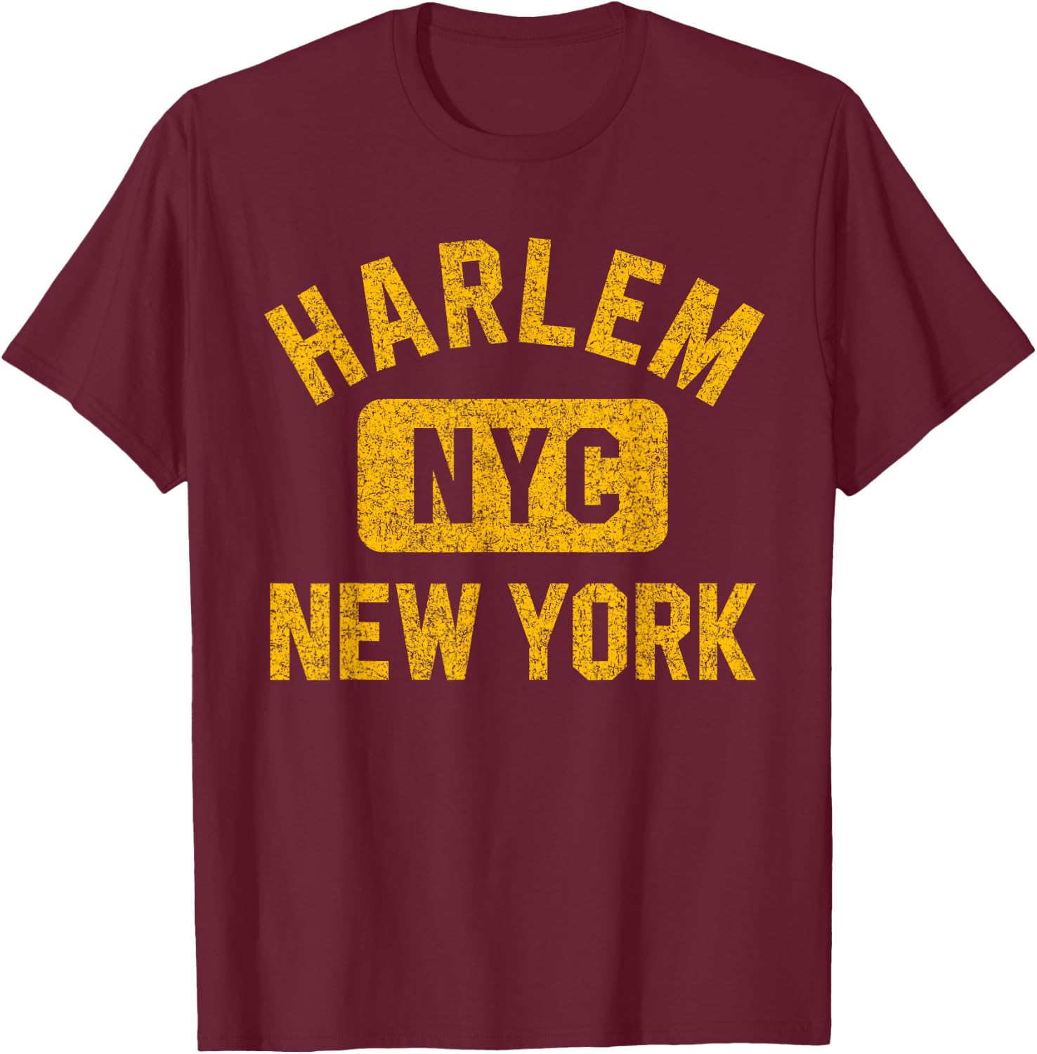 Harlem New York NYC Gym Style Distressed Amber Print T-Shirt - T-Shirt | Maroon