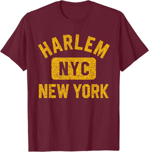 Harlem New York NYC Gym Style Distressed Amber Print T-Shirt - T-Shirt | Maroon