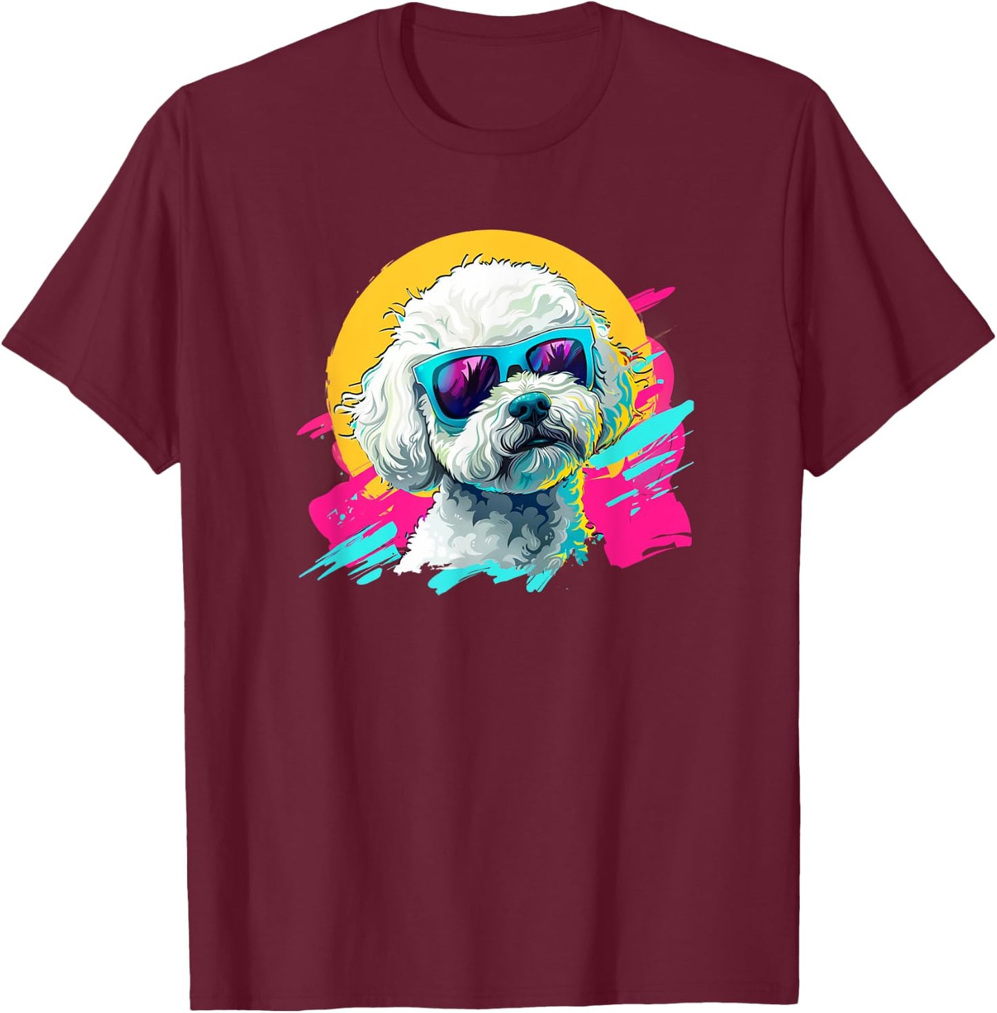 Kids 80s Bright Retro Vintage Bichon Frise Lover T-Shirt - T-Shirt | Maroon