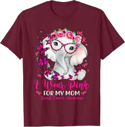 I Wear Pink For My Mom Elephant Breast Cancer Awareness T-Shirt - T-Shirt | Maroon