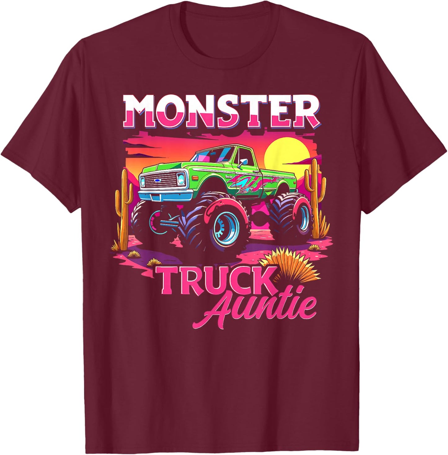 Monster Truck Auntie Matching Family Monster Truck Aunt T-Shirt - T-Shirt | Maroon