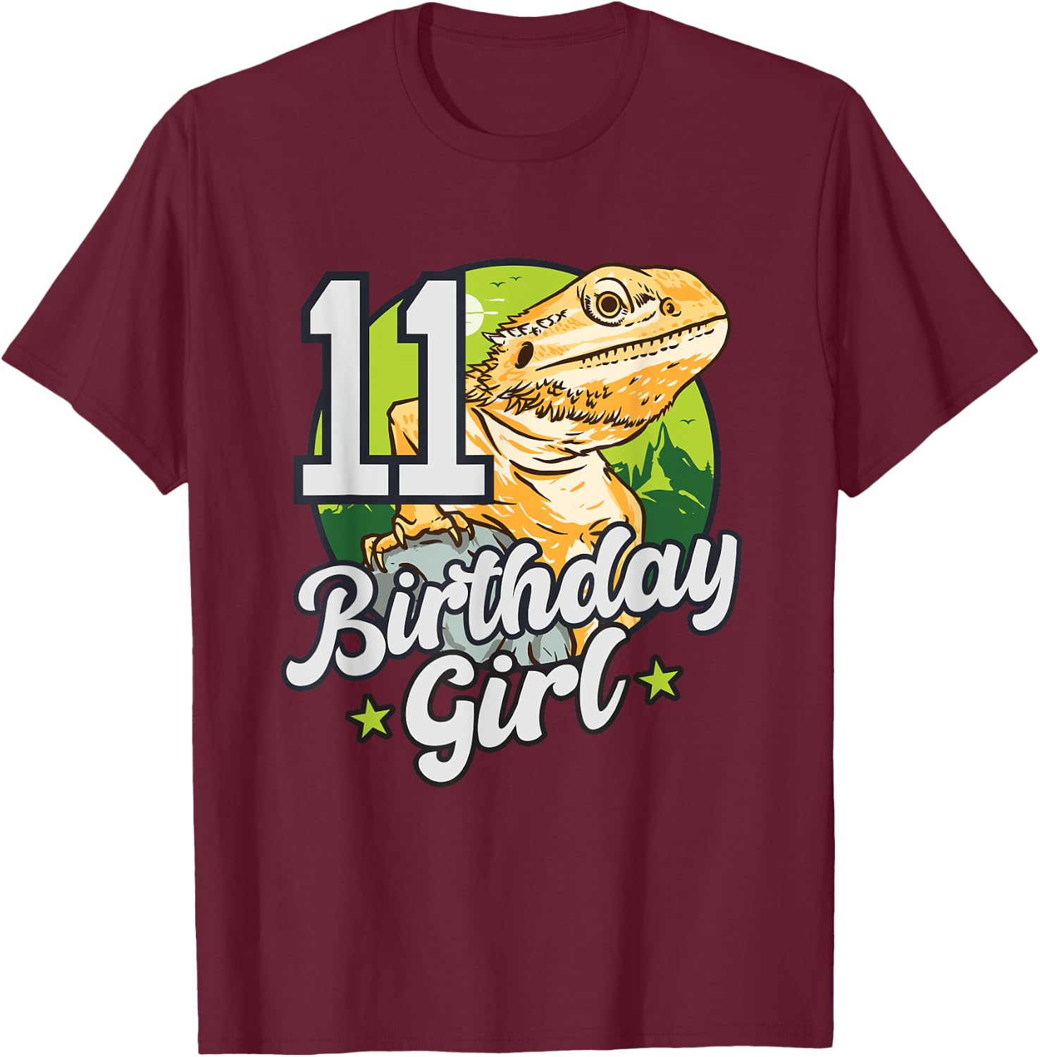 Lizard Birthday 11 Bearded Dragon 11 Year Old Girl T-Shirt - T-Shirt | Maroon