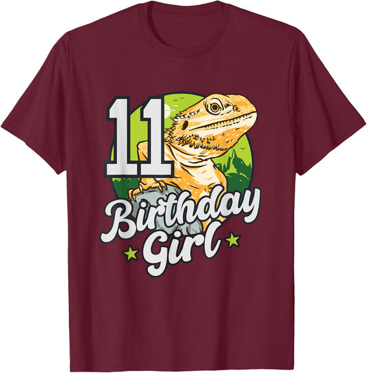 Lizard Birthday 11 Bearded Dragon 11 Year Old Girl T-Shirt - T-Shirt | Maroon