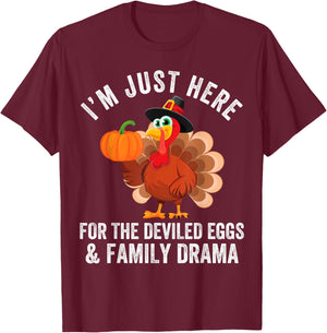 Funny Thanksgiving Deviled Eggs Family Drama - -Adults - Black - Short Sleeve - - Size: Small T-Shirt - T-Shirt | Maroon