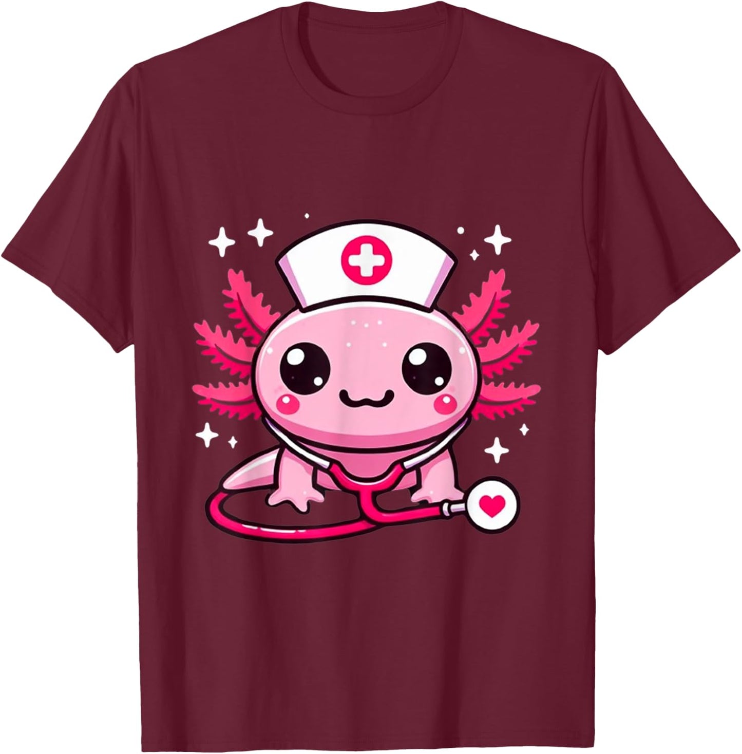 Thanksgiving Scrub Tops Women Axolotls Nurse Holiday Nursing T-Shirt - T-Shirt | Maroon