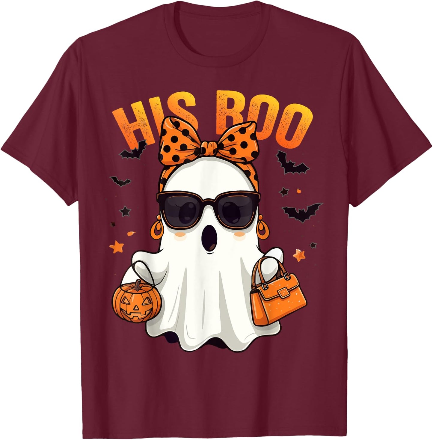 Her Boo His Boo Funny Ghost Matching Couples Halloween 2024 T-Shirt - T-Shirt | Maroon