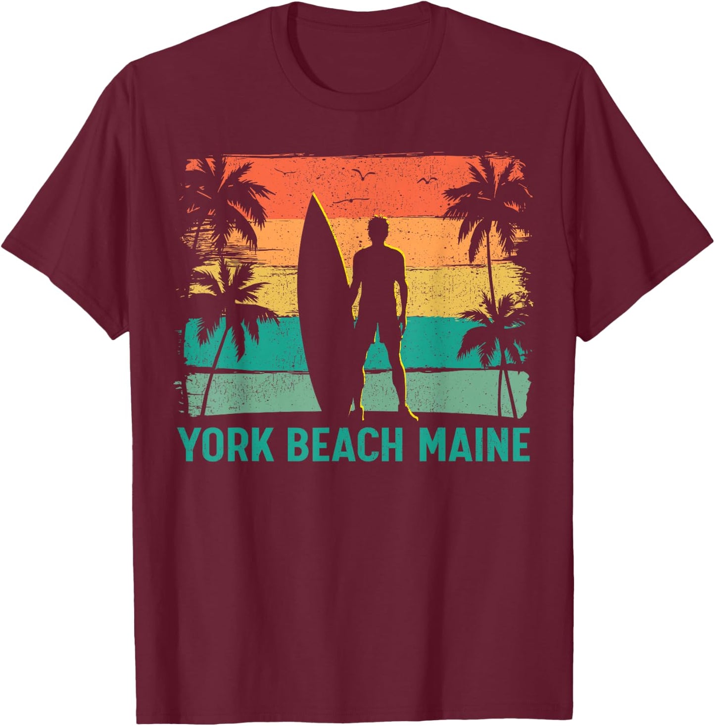 Summer Surf Vintage Maine York Beach Surfing Men Women Kids T-Shirt - T-Shirt | Maroon