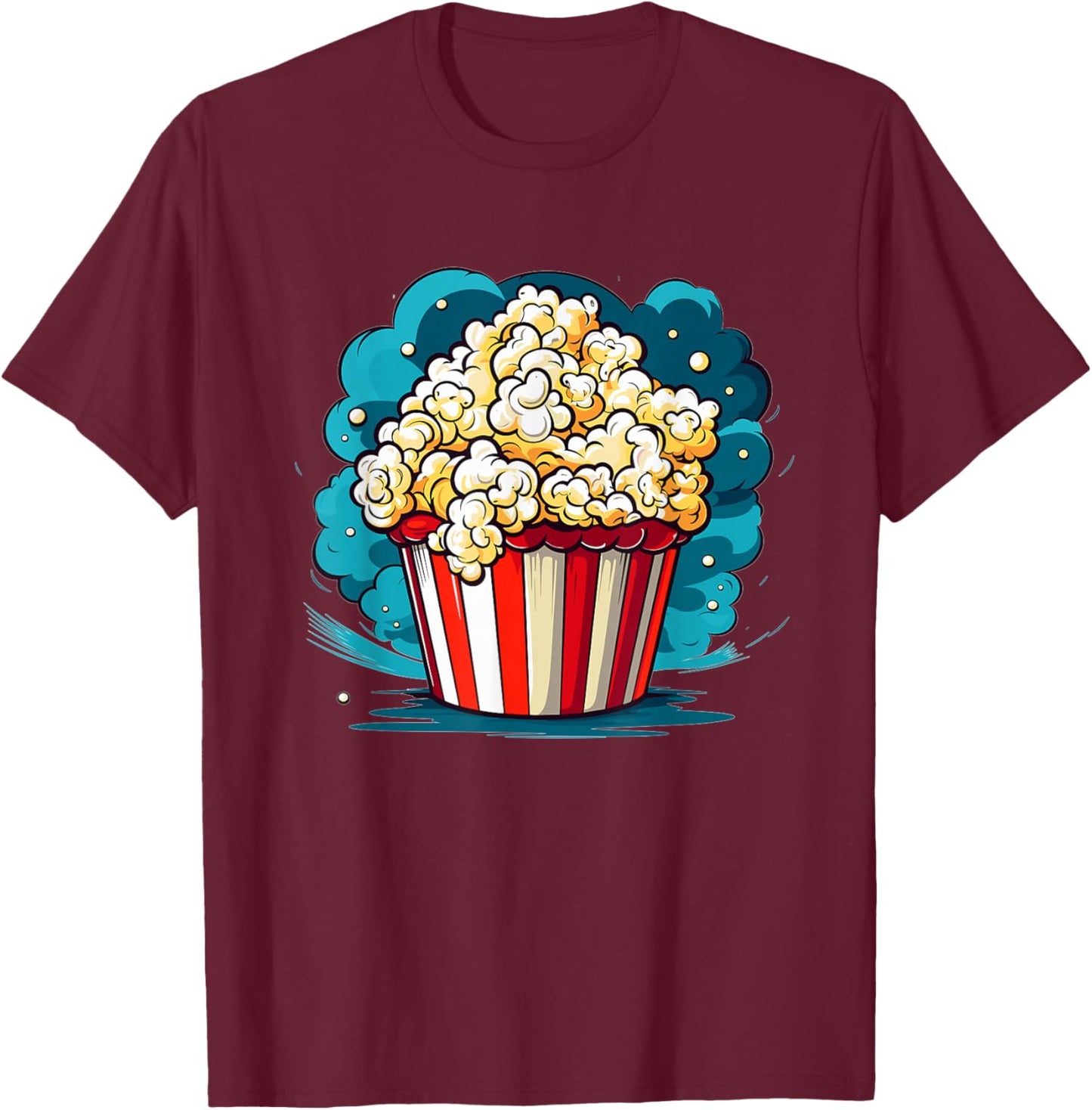 Popcorn Explosion Cartoon Movie Time T-Shirt - T-Shirt | Maroon