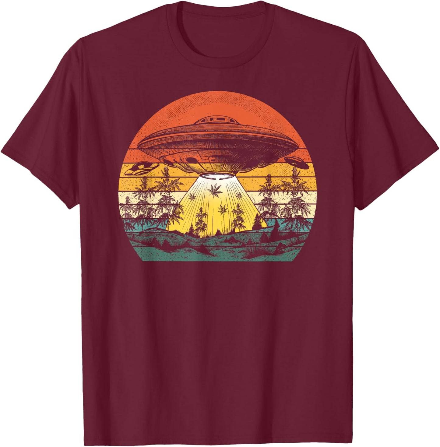 Vintage Alien Weed UFO Abduction Marijuana Cannabis Funny T-Shirt - T-Shirt | Maroon