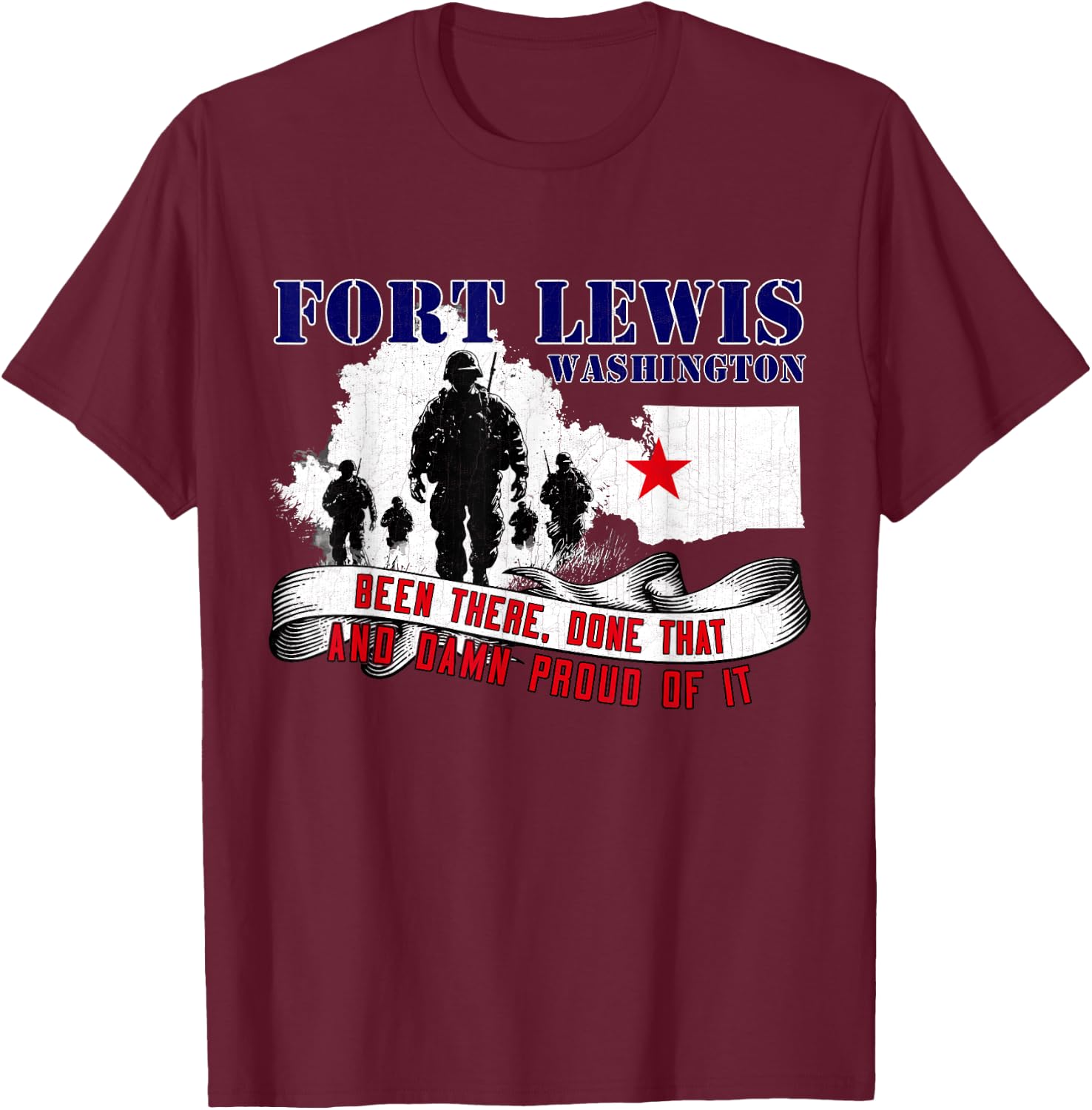 Fort Lewis Washington US Military Base Veterans Day T-Shirt - T-Shirt | Maroon