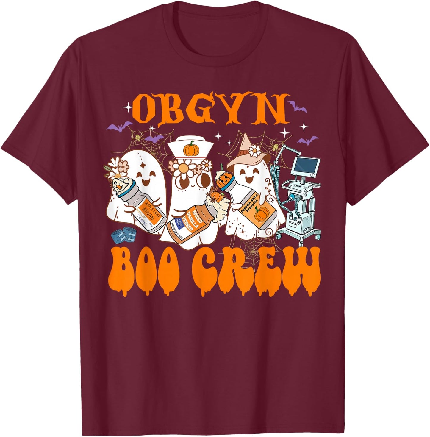Obgyn Nurse Halloween Anesthetist Boo Crew Squad T-Shirt - T-Shirt | Maroon