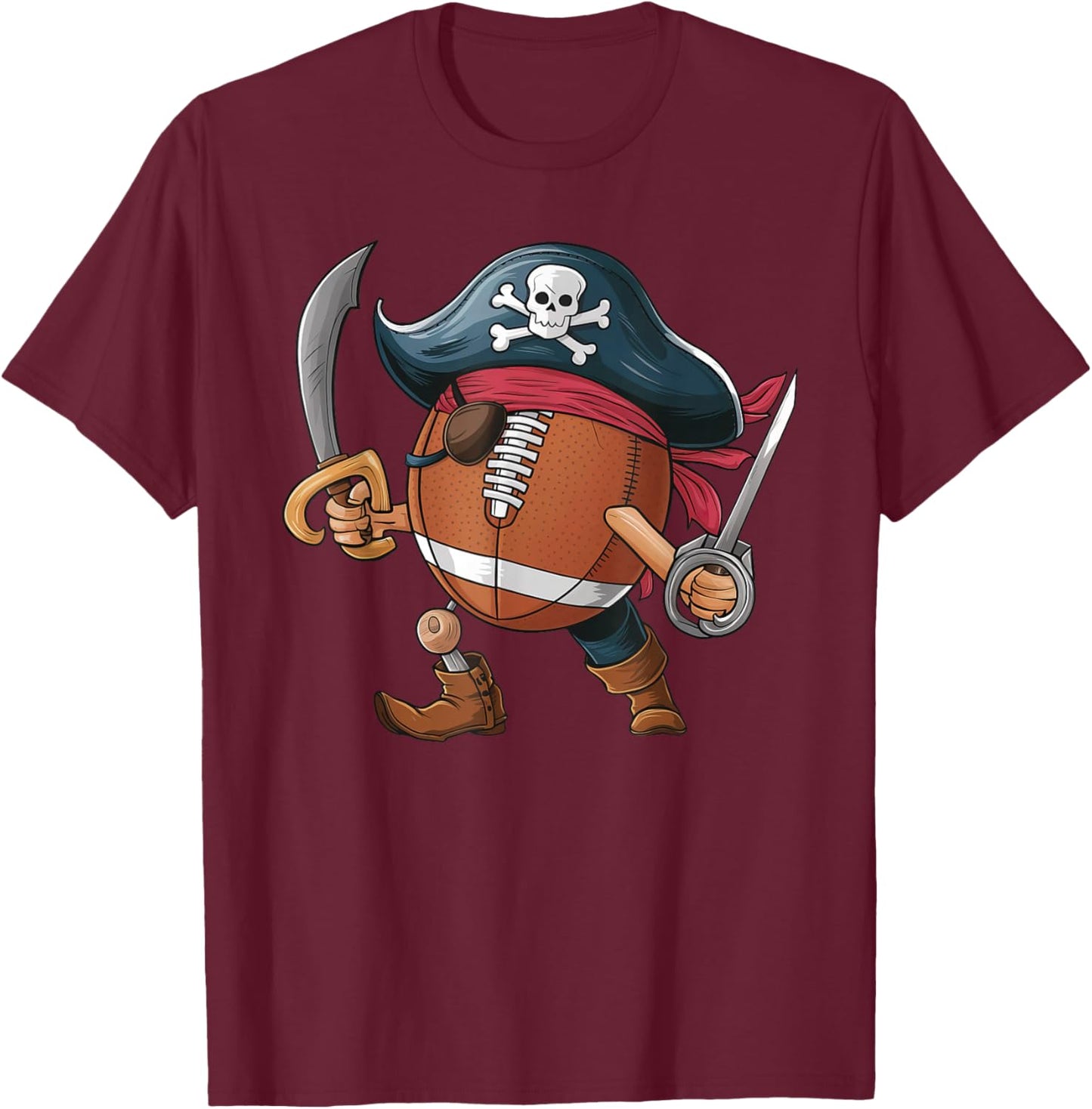 Funny Football Pirate Halloween Kids Football T-Shirt - T-Shirt | Maroon