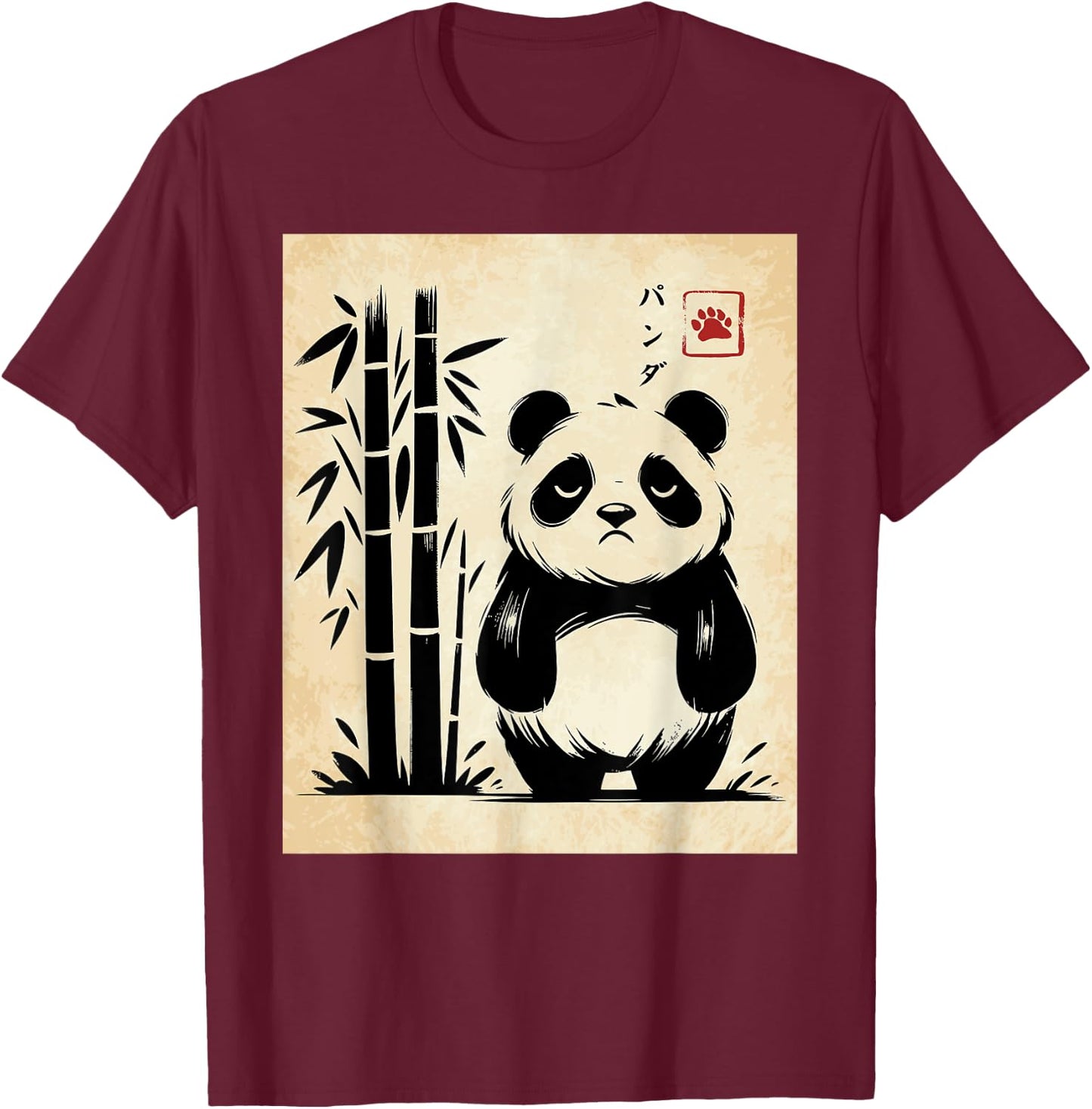 Kawaii Panda Ink Japanese Streetwear Novelty Funny Panda T-Shirt - T-Shirt | Maroon