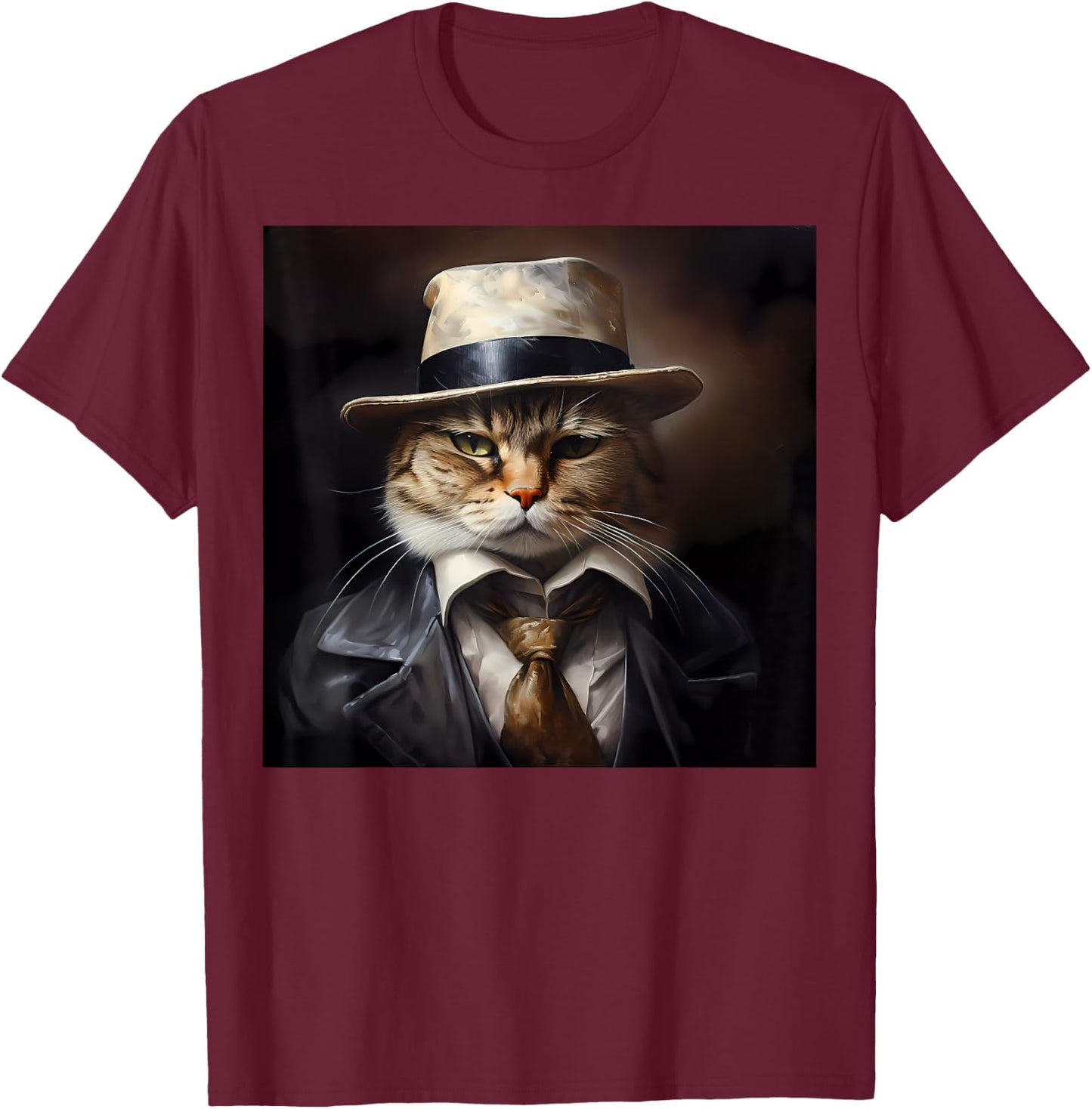 Funny Cat Gangster Mafia Meme for Kitten Parents Adults Kids T-Shirt - T-Shirt | Maroon